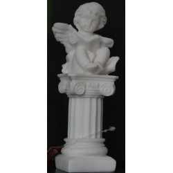 Statuette d'angelot sur colonne ange chérubin albâtre H. 14 CM