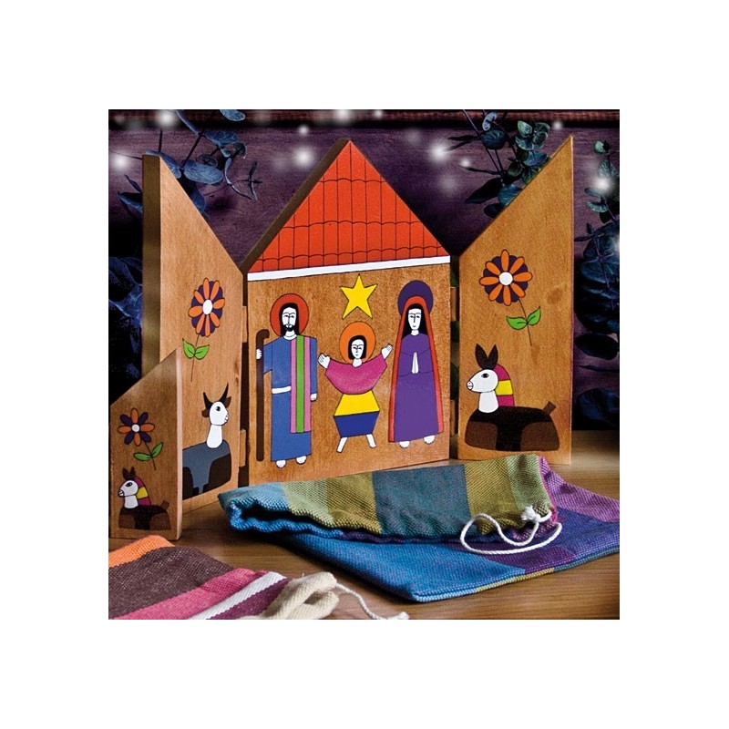 Crèche de Noël Triptyque en bois peint à la main au Salvador décoration sapin Crèche de Noël Triptyque en bois peint à la main au Salvador décoration sapin