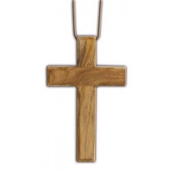 Croix d'aube en bois d'olivier pour première communion avec cordelette