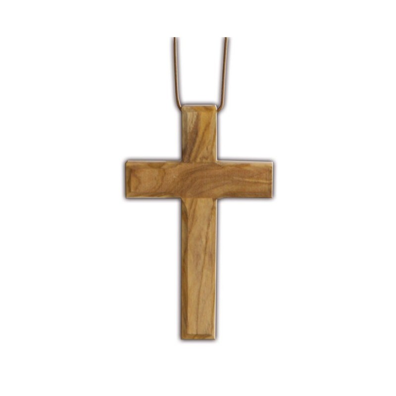 Croix d'aube en bois d'olivier pour première communion avec cordelette