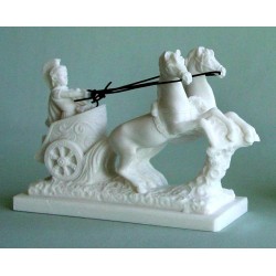 Statue Cheval Char Romain albatre blanc  H. 11 CM