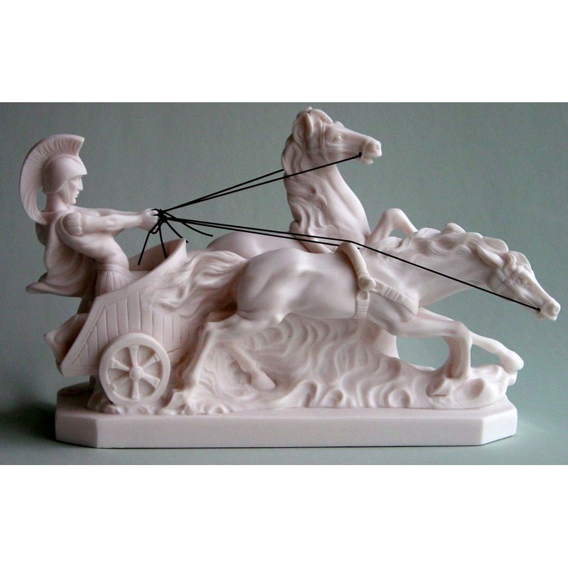 Grande Statue Cheval Char Romain albatre blanc  H. 21 CM