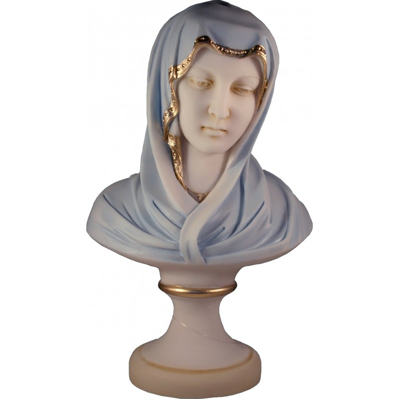 Buste de la Très Sainte Vierge Marie en albatre coloré H. 30 CM